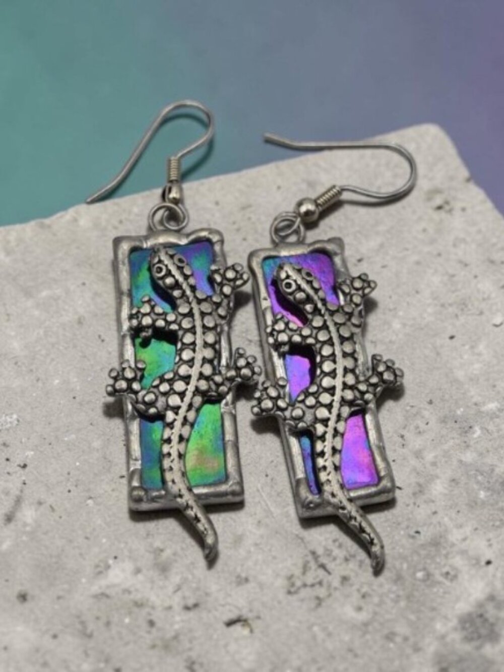 🦎 Abalone Lizard Dangle Earrings – Southwestern Style